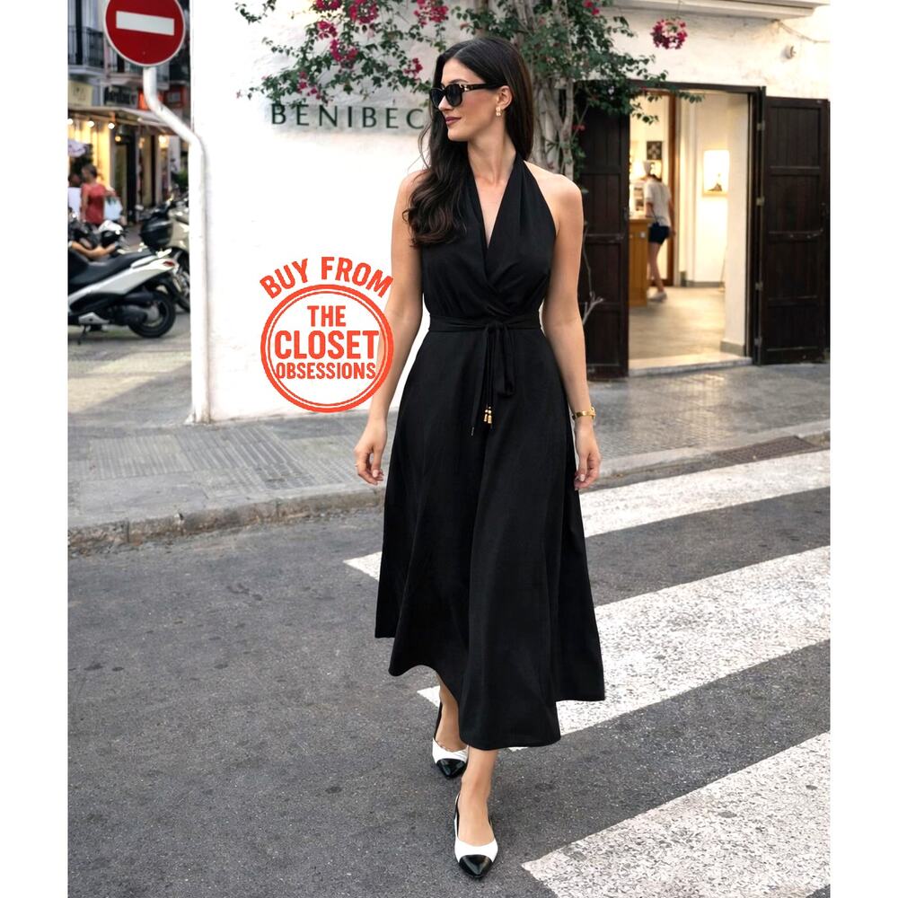 ZARA Blogger Fave Black Linen Blend Midi Dress NWT